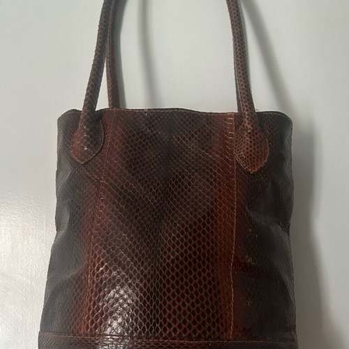 Leather Handmade Women's Shoulder Bag Brown Snake Print New