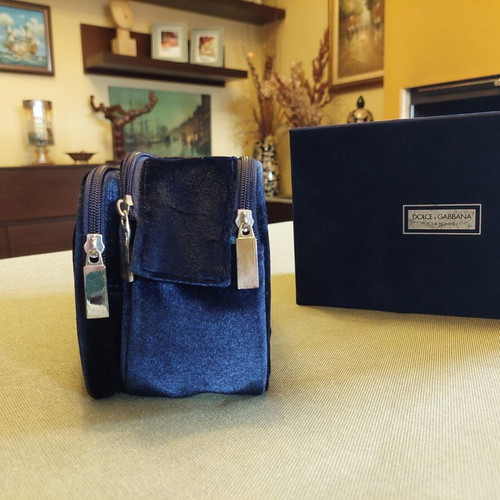 Dolce & Gabbana Velvet Toiletry Bag New, Black and Blue