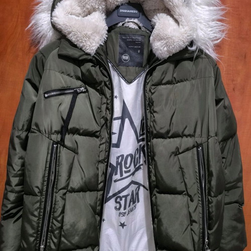 BSB women's jacket green used, medium size with fur on hood