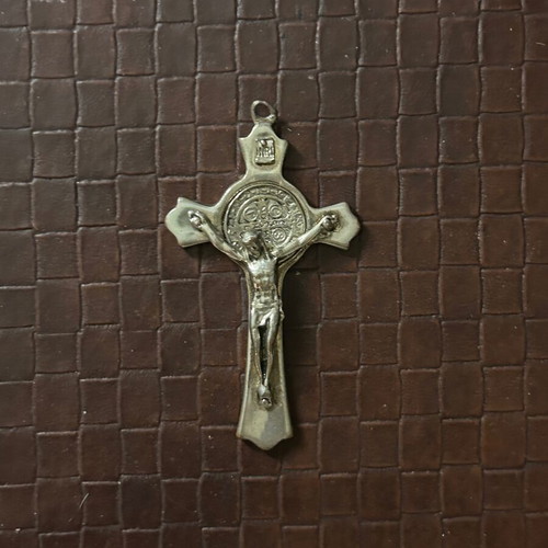 Cross pendant used with silver finish and Saint Benedict medal