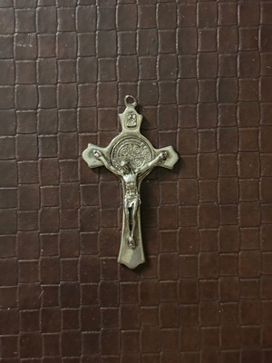 Cross pendant used with silver finish and Saint Benedict medal