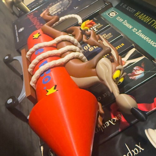 Wile E. Coyote 3D printed figure made to order with red ACME rocket