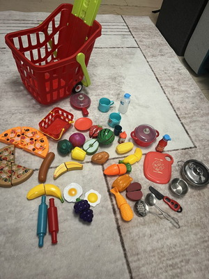 Supermarket Basket with Kitchen Toys and Play Food used