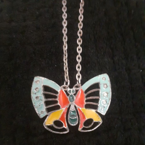 Vintage butterfly pendant used, metal, 1970s
