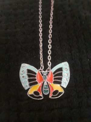 Vintage butterfly pendant used, metal, 1970s