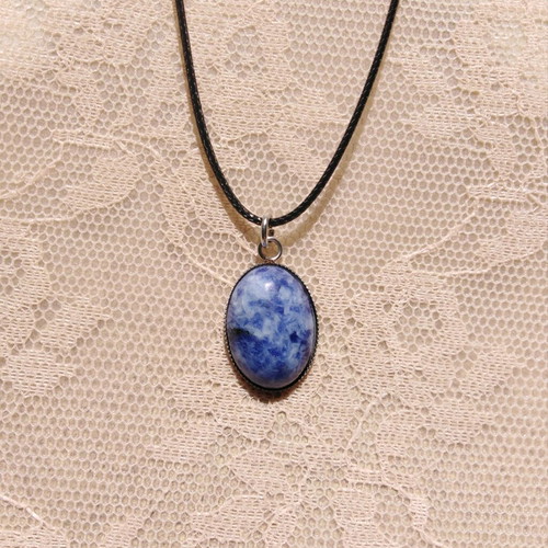 Handmade pendant with steel cabochon and sodalite semiprecious stone new