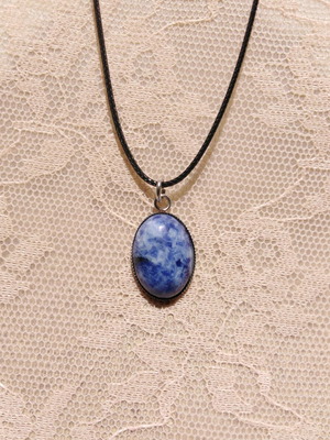 Handmade pendant with steel cabochon and sodalite semiprecious stone new