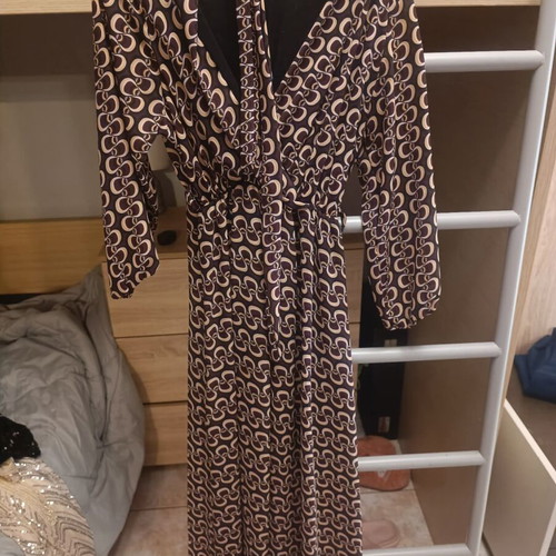 Maxi dress with belt like new, beige and brown, size S