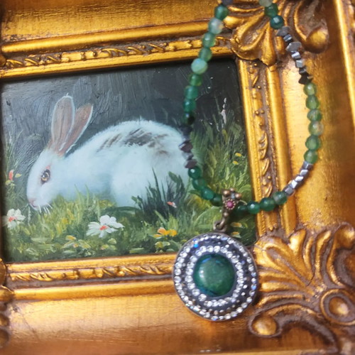 Necklace used vintage 925 silver with green semi-precious stones