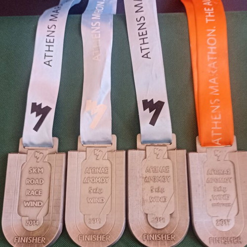 Collectible Set of 4 Consecutive Athens Marathon 5km Medals 2014-2017