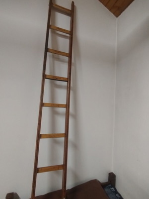 Wooden antique ladder refurbished with authenticity stamp from World War II