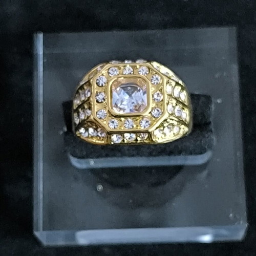 Men's Gold Tone Ring with White Stones new fashion jewelry
