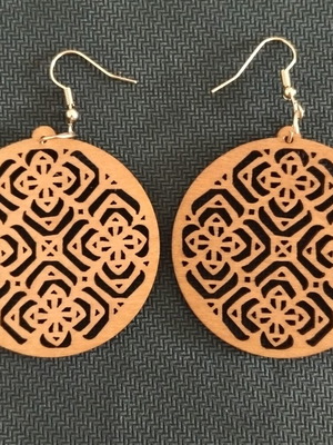 Boho Wooden Earrings new, laser-cut filigree design, 5 cm diameter