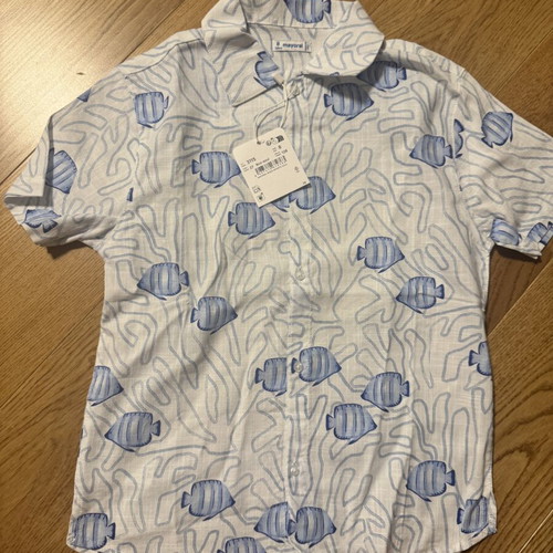 Mayoral children's short-sleeve shirt, 128 cm, white and blue