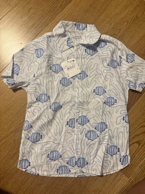 Mayoral children's short-sleeve shirt, 128 cm, white and blue