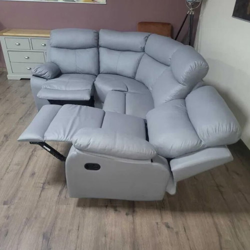 Gray leather corner sofa with manual reclining mechanism new
