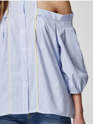BSB Off-Shoulder Shirt M New White Turquoise with Jewel Buttons