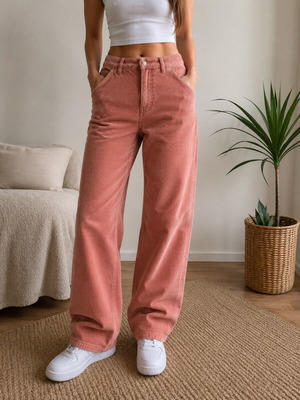Corduroy pants Stradivarius new, pink, classic design, straight fit