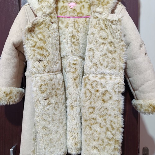 Girls' Castor Coat with Fur Lining New, Size 2-3 Years, Beige