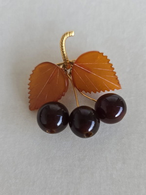 Cherry brooch with Baltic amber, vintage