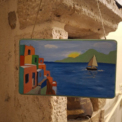 Handmade hanging art with sea theme