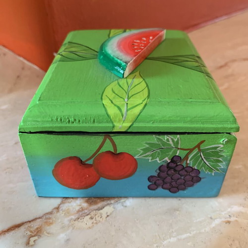 Handmade wooden jewelry box with summer fruit painting, new