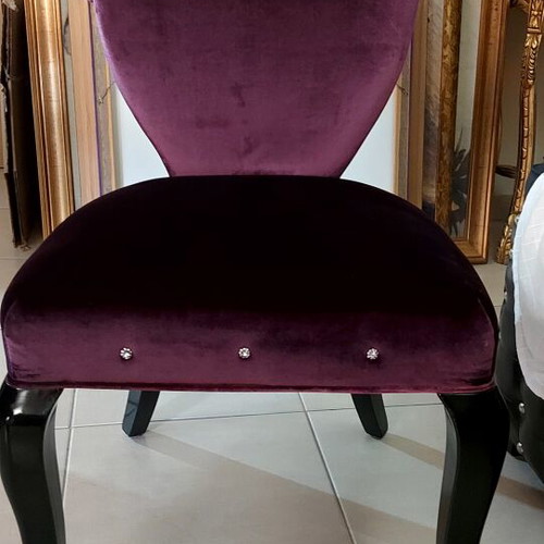Italian velvet dining chair, purple, black lacquer legs