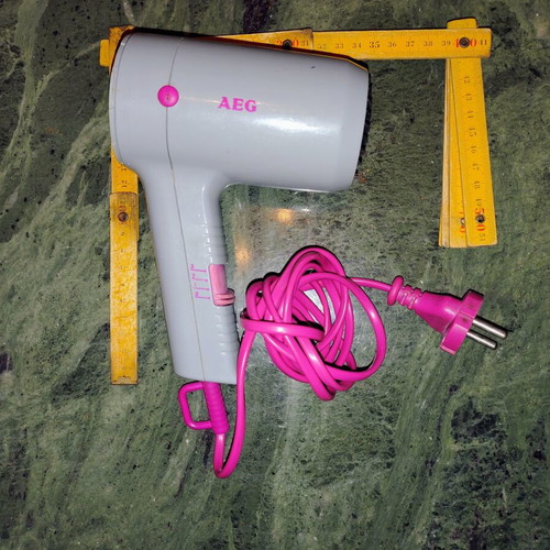 AEG Travel Hairdryer 1500 Watt used, gray with pink cord