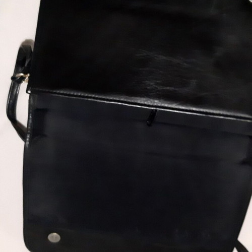 Italian black genuine leather handbag, large, with long strap
