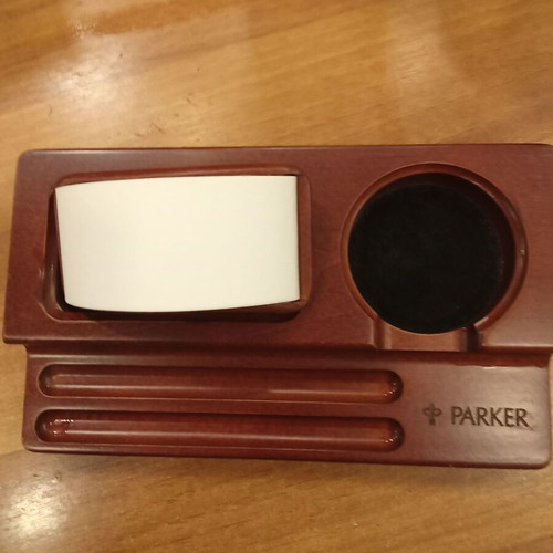 Parker wooden walnut base with blotter and inkwell holder new