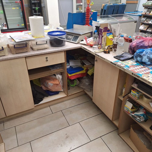 Wooden Wall Shelves and Corner Cashier Furniture used