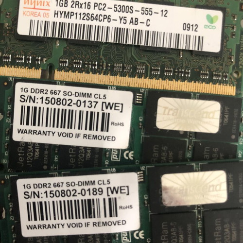 Laptop memory used, 19 pieces from 256MB to 2GB