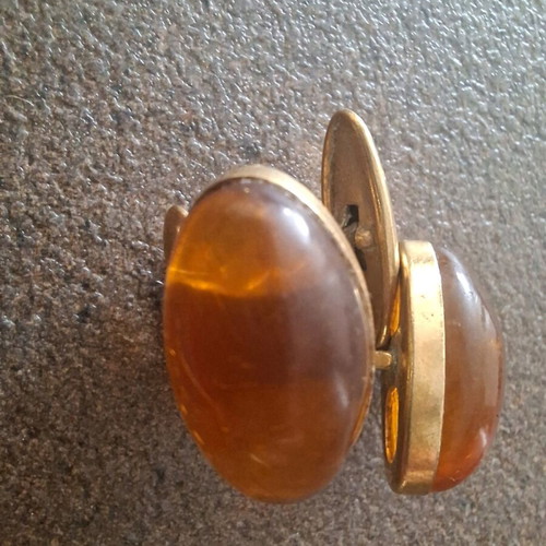 Gold-Plated Amber Cufflinks Used with Real Amber