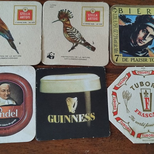 Vintage beer coasters used, pack of 21, collectible brands