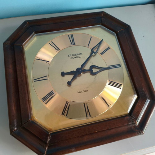 Dugena Melody Quartz Wall Clock Gold Octagonal with Roman Numerals like new