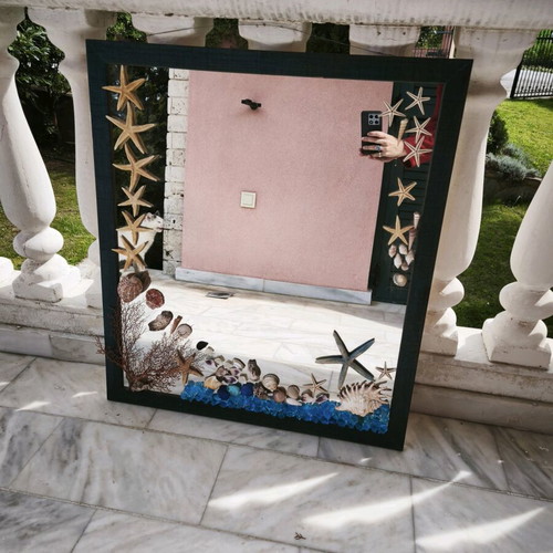 Large handmade mirror with seashells like new
