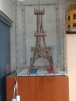 Eiffel Tower Metal Sculpture with LED Lighting in Plexiglass Case