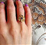  Χρυσό δαχτυλίδι 18Κ με ζαφείρι και ζιργκόν, 4.9γρ., νούμερο 54.