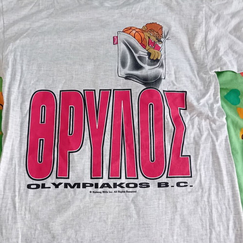 Olympiakos Basketball Collectible T Shirt used Nutmeg Mills 90s