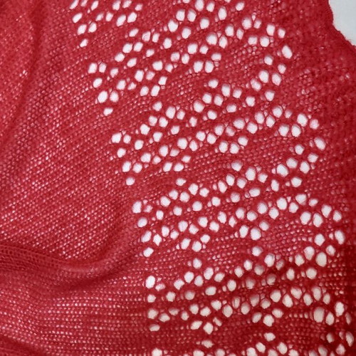 Knitted thin wool shawl-pashmina like new, red with diamond pattern