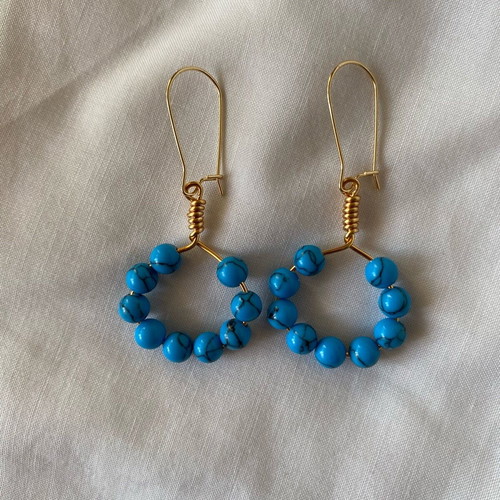 Handmade hoop earrings with blue and gold haolite, made to order