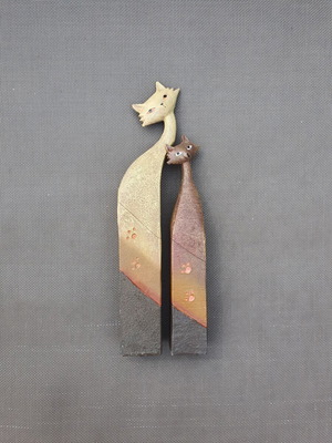 Artforum Long Neck Cat Figurines Pair, vintage from Ukraine