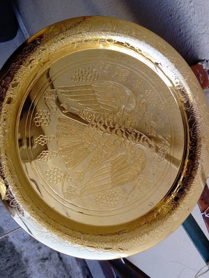 Εκκλησιαστικός δίσκος μπρούτζινος επιχρυσωμένος μεταχειρισμένος 30 εκ.