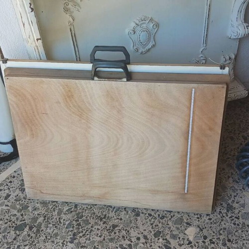 Drawing board set used, 2 wooden Xylotex boards with carrying bags and parallelograph