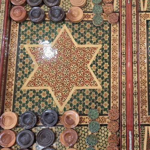 Handmade Persian Chess & Backgammon Khatamkari set near mint