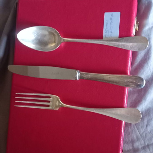 Christofle silver-plated cutlery set like new, 6 forks, 6 knives, 6 soup spoons