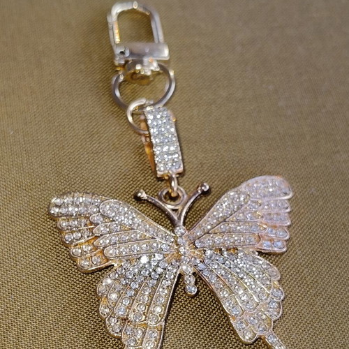 Rose gold butterfly keychain with rhinestones