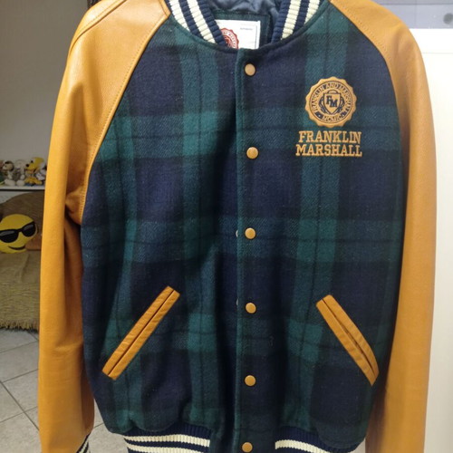 Franklin & Marshall college jacket like new, wool plaid with leather details