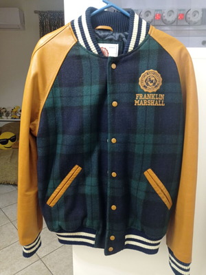 Franklin & Marshall college jacket like new, wool plaid with leather details