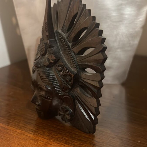 Wood Carving Face of Goddess from Thailand used, dark wood